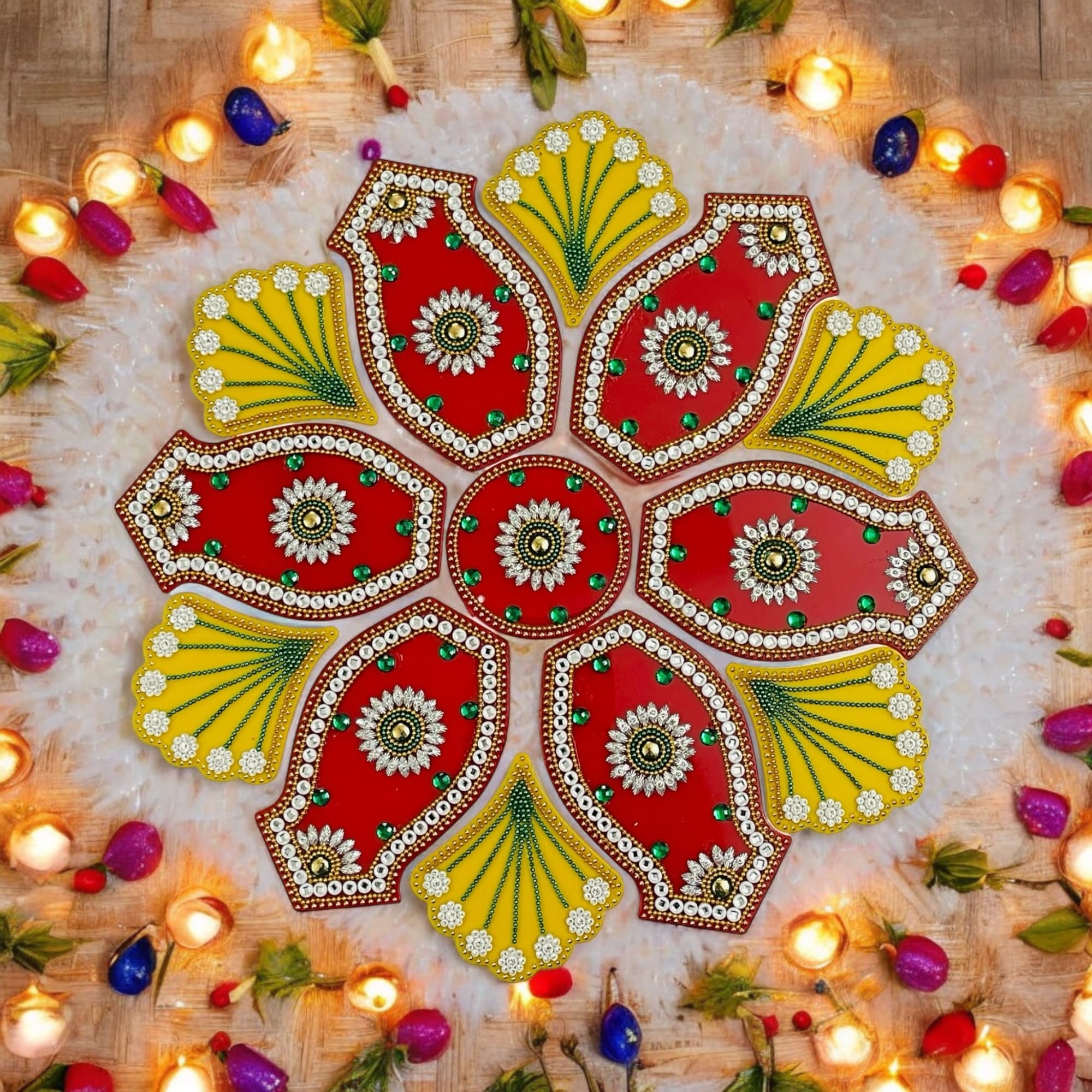 KRIWIN Acrylic Handcrafted Reusable Rangoli Big Size Dia- 13 inch for Festival Home Decorations 13 pcs Set 4