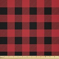 Vista 25 de Ambesonne Tela Navideña por Yarda, Tema Navideño con Hojas de Acebo Corona Bayas Ilustración Impresa, Tela Decorativa para Tapicería y Acentos