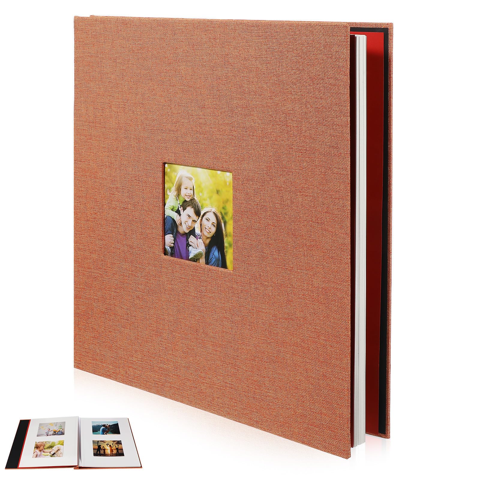 ABOOFAN Album Fotografico con Copertina in Lino, Rilegatura Rigida, Pagine Bianche, Finestra Frontale, Arancia, per Eventi Speciali e Regalo a Amici e Famiglia