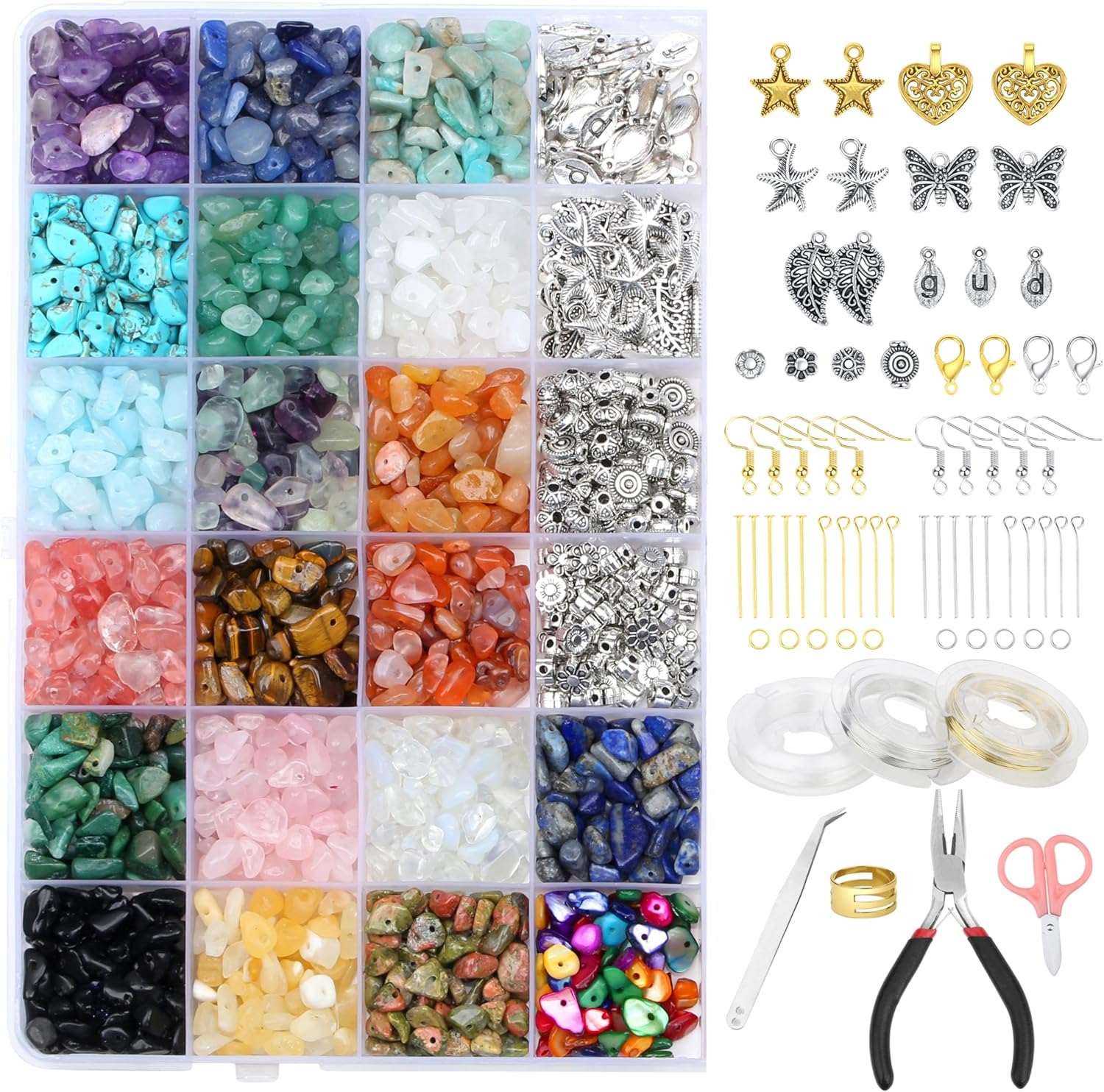 LAIDANLA Jewelry Making Supplies Kit for Adults 1612 Pcs Irregular Natural Stone Gemstone Chip Beads Jewelry Making Kits for Women 20 Colors Jewlery Kit for Craft DIY Bracelet Earring Ring Gifts