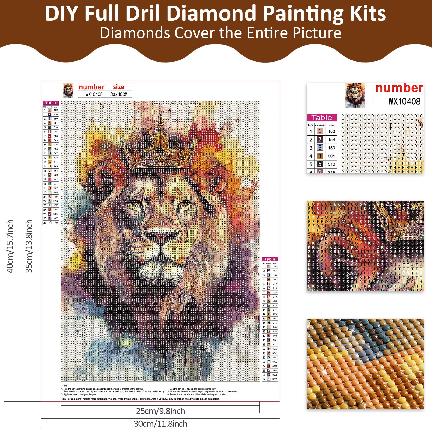 Diamond Painting Kit 5D Completo – Il Re Leone, 30x40 Cm, Per Principianti