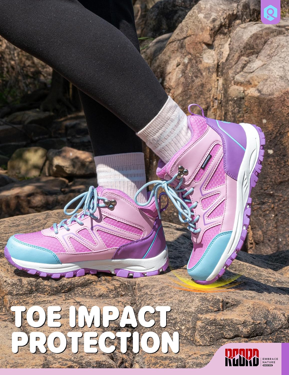 R CORD Kids Hiking Boots Waterproof Non-Slip Cushioned Supportive Durable Flexible Shock-Absorbing High Traction Girls Hiking Boots Outdoor Trail Walking Camping Adventure Backpacking All-Weather Mountain Footwear