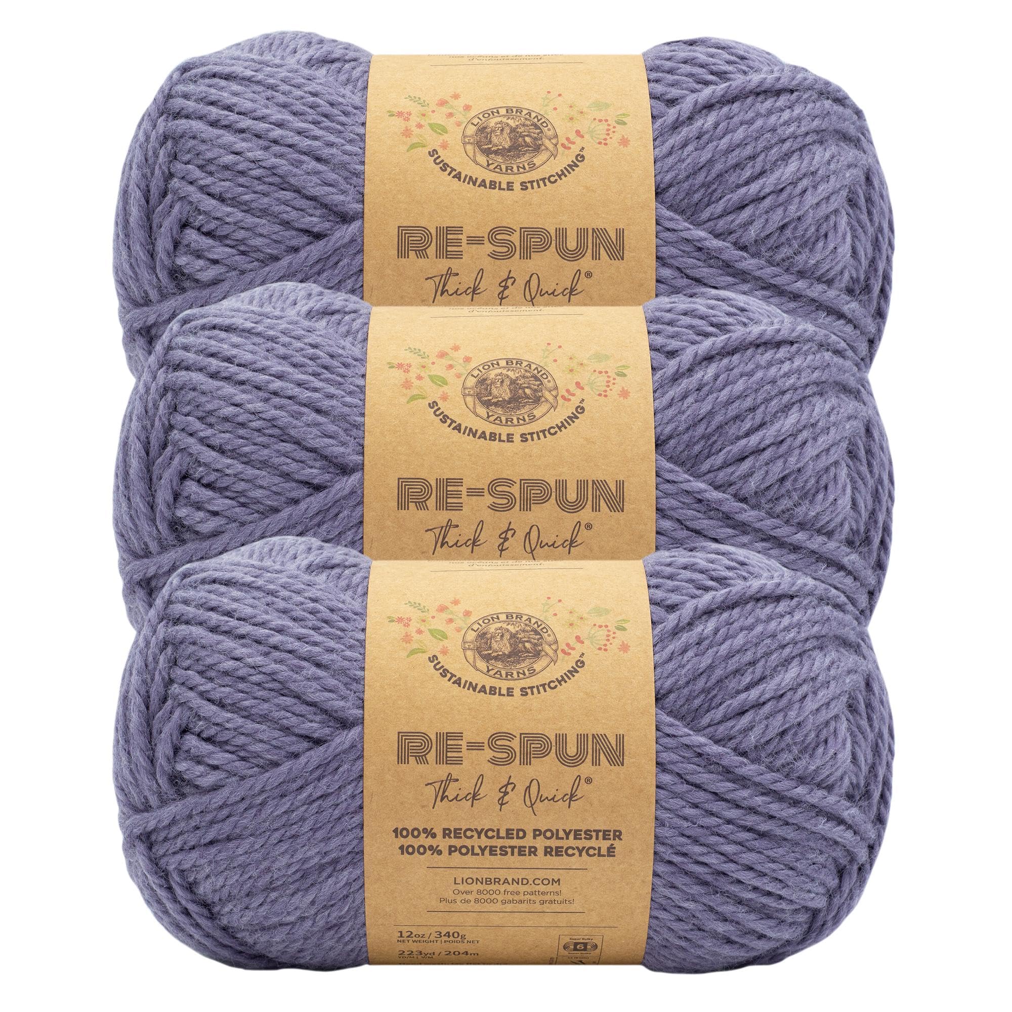 Lion Brand Yarn, Re-Spun Thick & Quick Yarn, Acai, Purple, 3 Pack