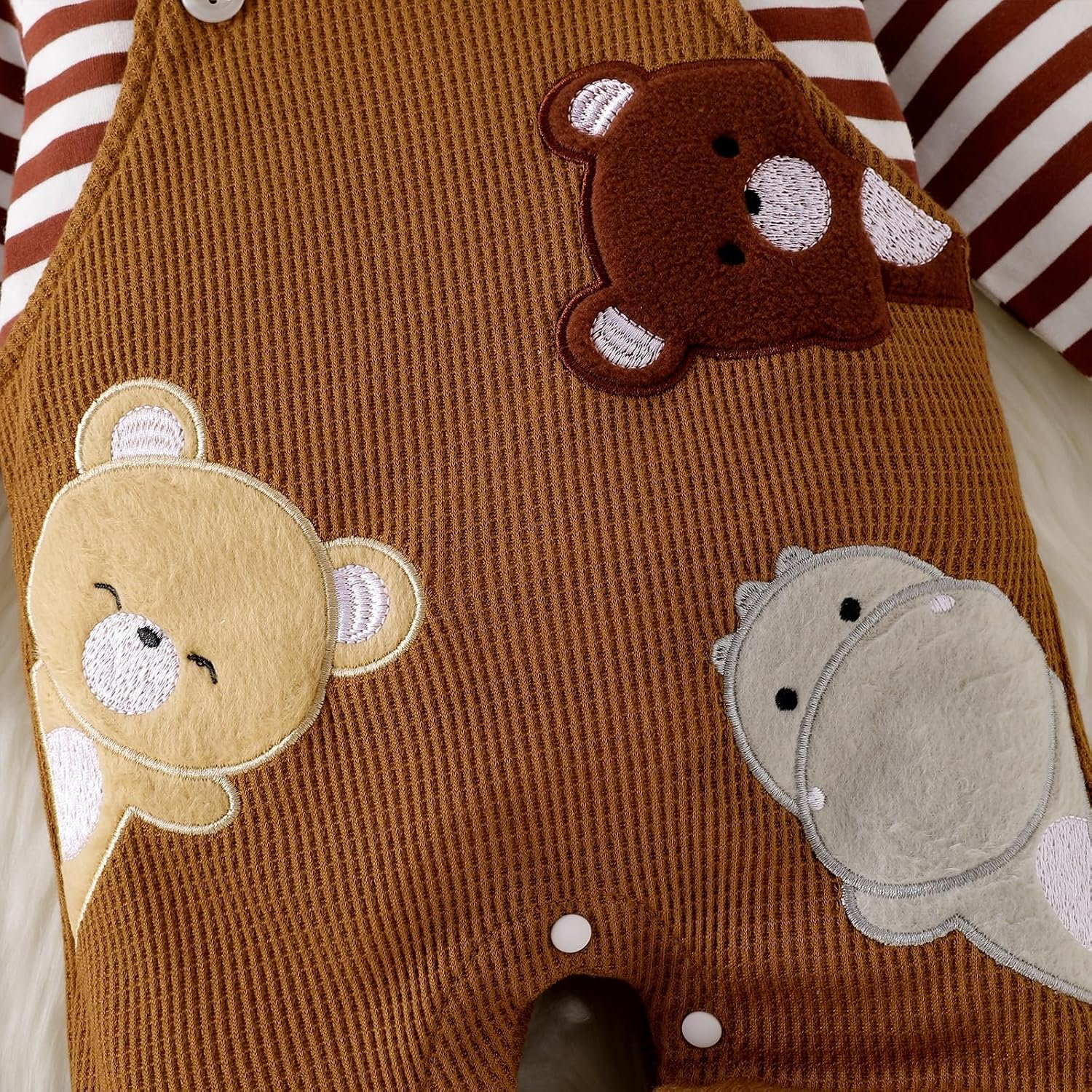 Baby Boy Clothes Newborn Striped Romper Fall Outfits + Infant Cartoon Suspender Overall + Cute Hat 3 Pcs 0-18 Months