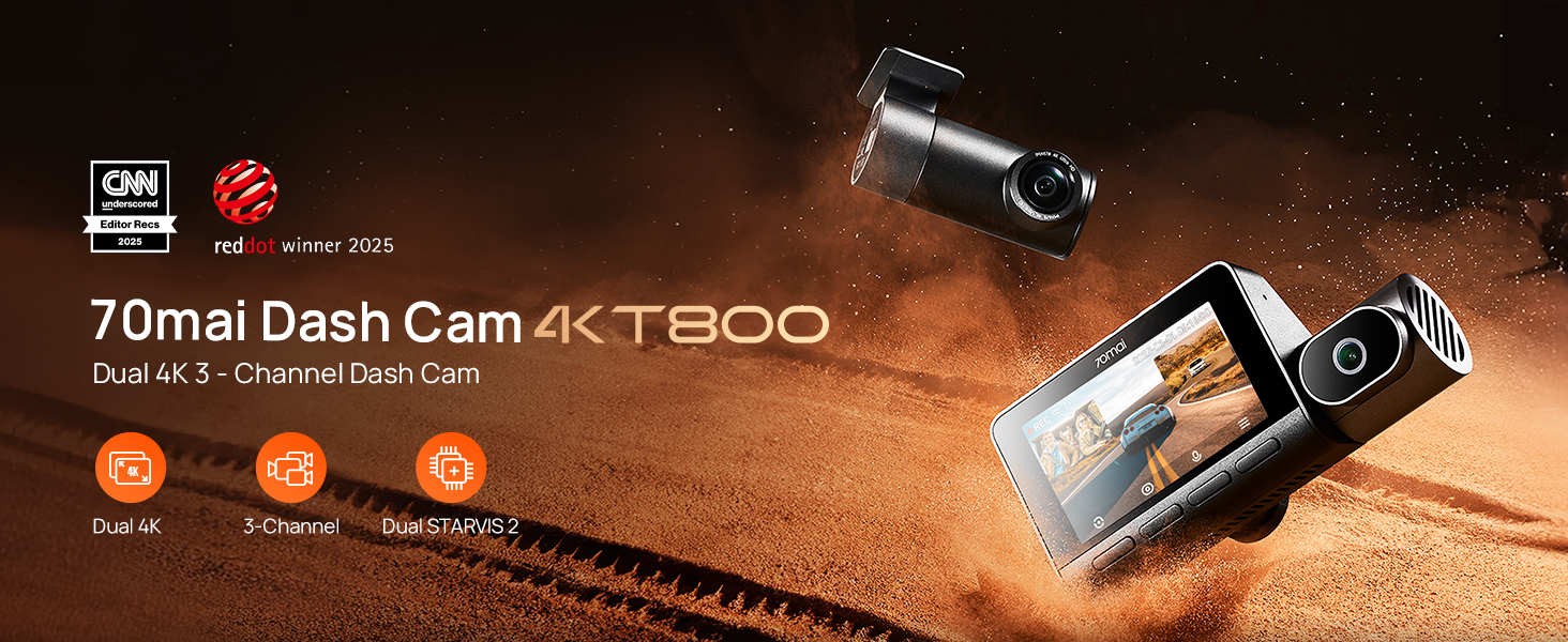 Amazon.com: 70mai 4K T800 3 Channel Dash Cam, Dash Cam Front and