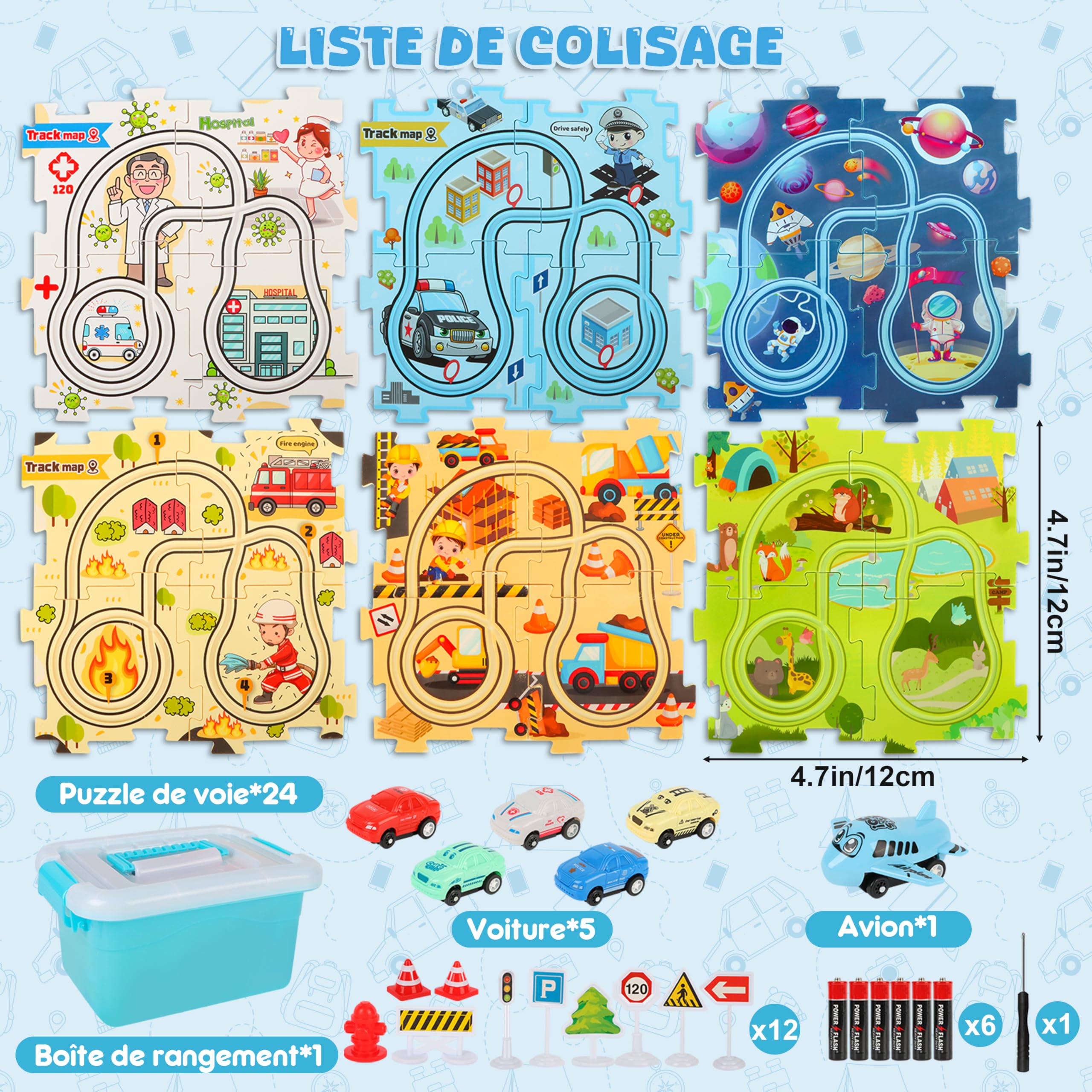 Charmofun 6 Styles Circuit Voiture Enfant, Jeux Éducatif pour Enfants 3 4 5 6 7 Ans, DIY Puzzle Piste de Course avec 6 Voitures Jouets, Cadeau pour Garçon Fille 3+ Ans