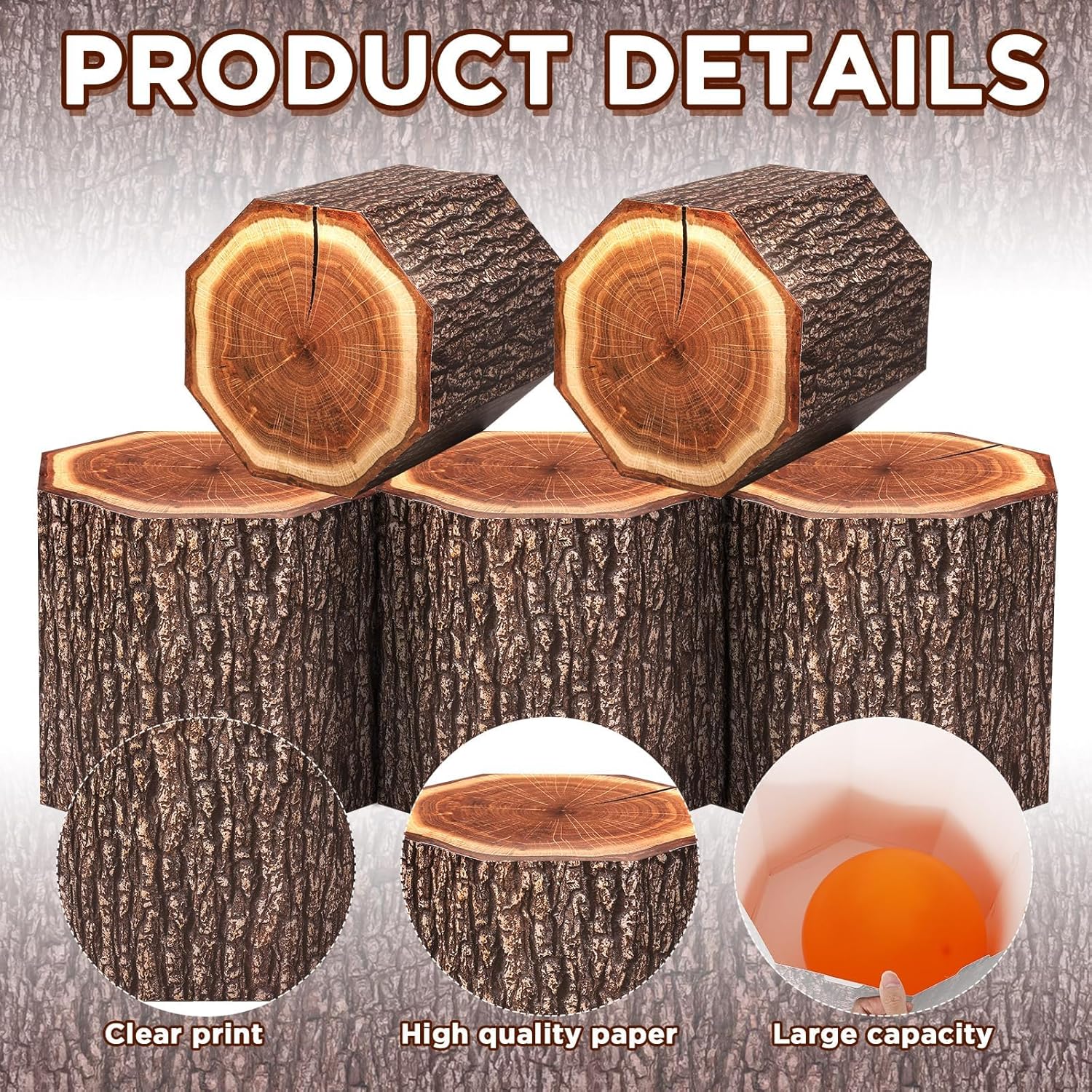 6 Pcs Western Cowboy Party Decorations Wood Grain Tree Stump Shaped Boxes Fake Tree Stump Large Boxes Cow girls Party Centerpieces for Fall Halloween Christmas Wedding Photo Booth Props Decorations
