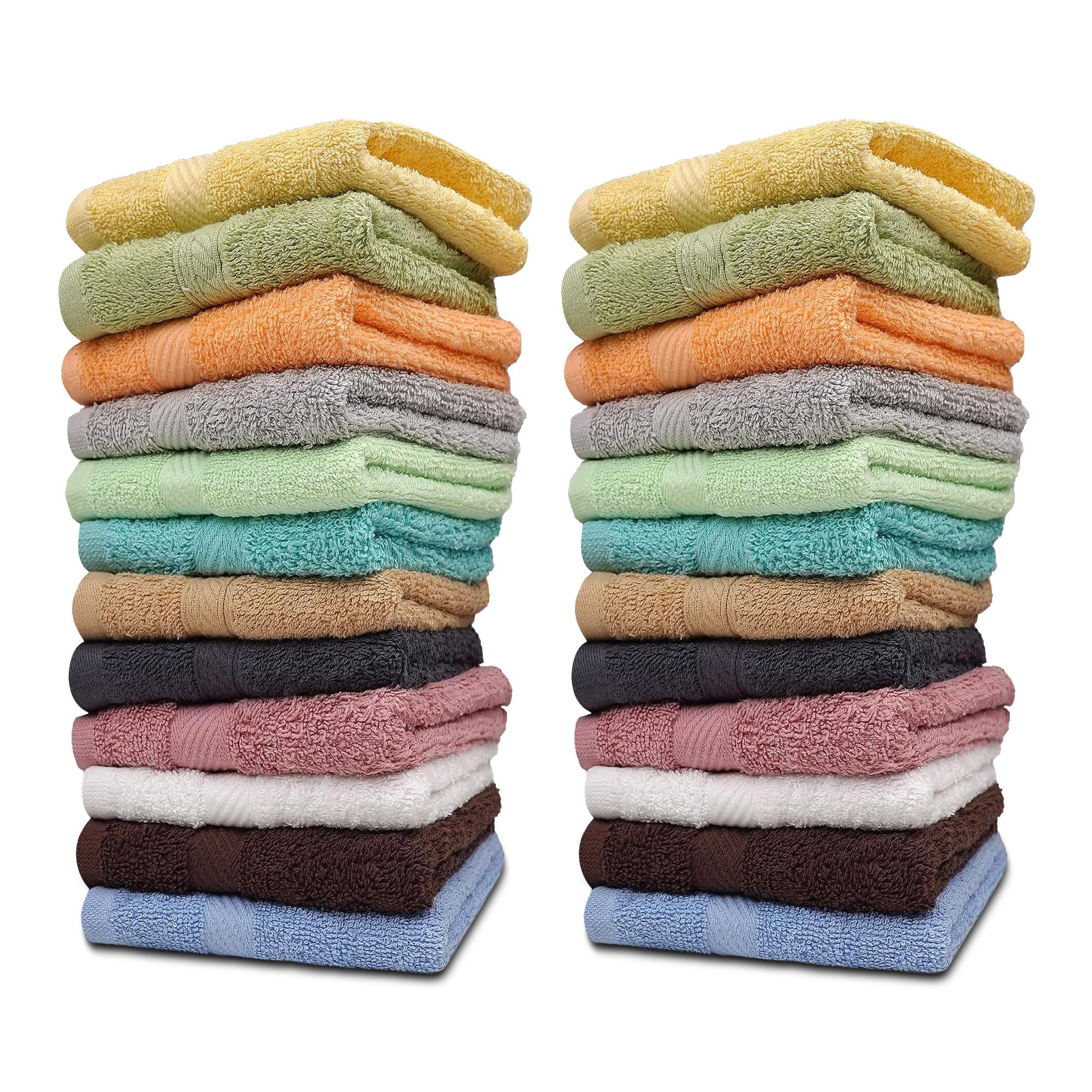 ZUPERIA 100% Cotton Bath Wash Cloths 24 Pack Multicolor
