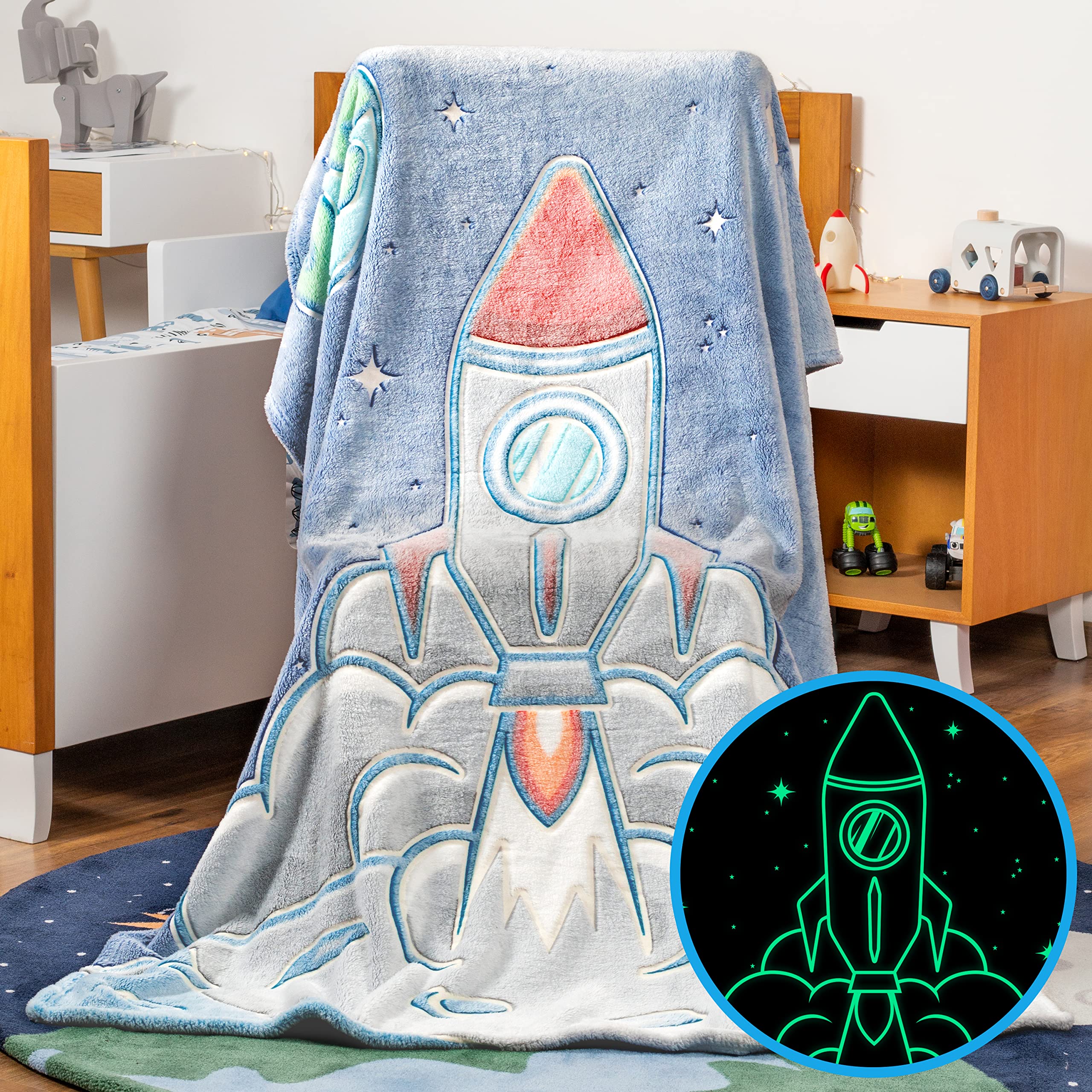 Bood Leuchtende Weltraumdecke Für Jungen – Weiche Fleecedecke Die Im Dunkeln Leuchtet, 127 X 152 Cm