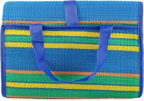 Camco Handy Mat with Strap - Perfect for Picnics, Beaches, RV and Outings - Blue/Green - 60 x 78 (42806) | Waterproof polypropylene, folds to 10.5 x 15 in, built-in handles, storage pockets both sides, wipes clean with soap