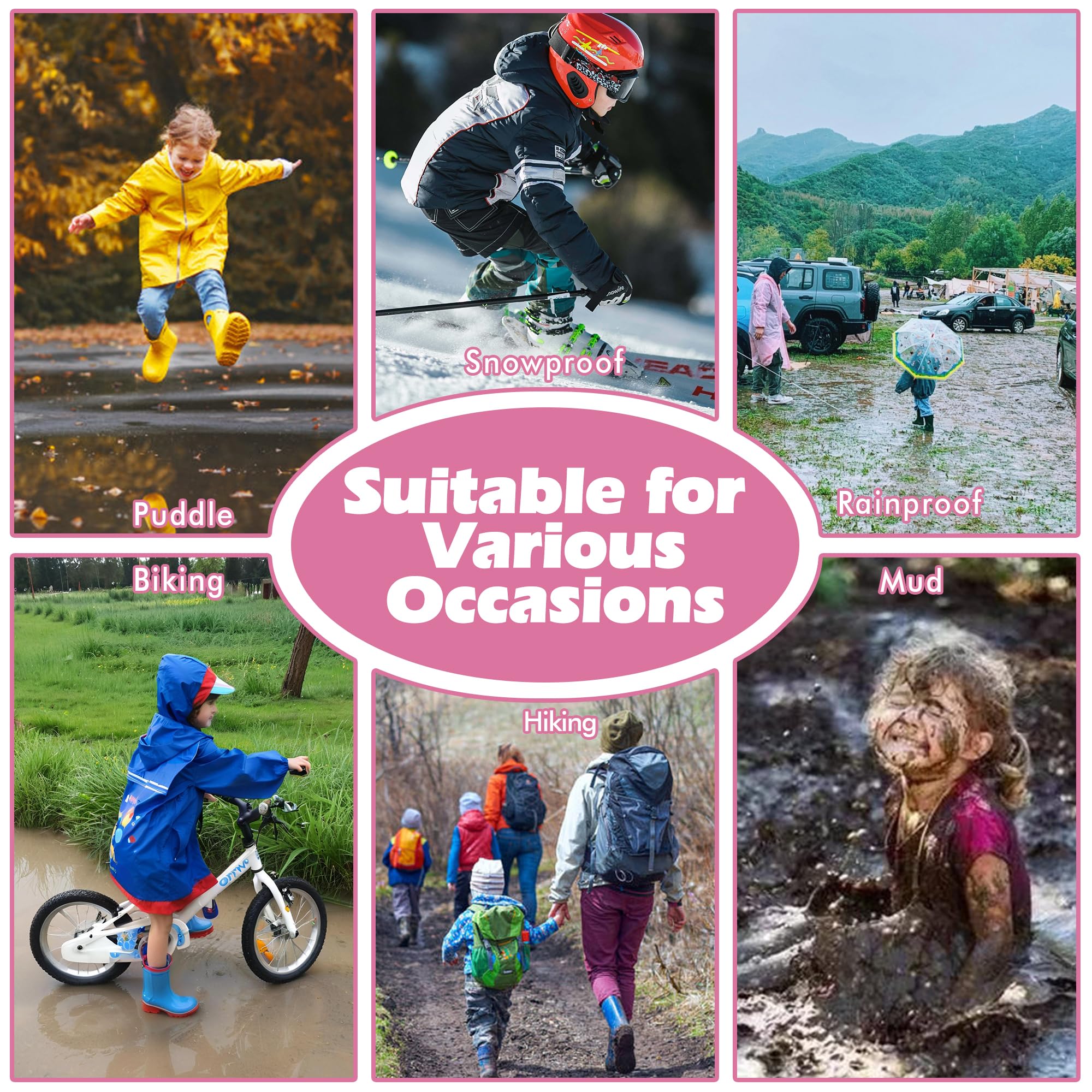 Impermeable Niño Niña Traje de Lluvia con Capucha Infantil Chubasquero Transpirable Ligero Portátil Chaqueta Impermeable y Pantalones Exterior Abrigo con Reflectante y Bolsillo para 1-9 años