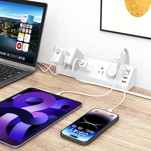 Miniatura 7 de Regleta de alimentación con abrazadera de escritorio con USB C (20 W PD), estación de carga de escritorio con 5 tomacorrientes, 4 USB, cable de