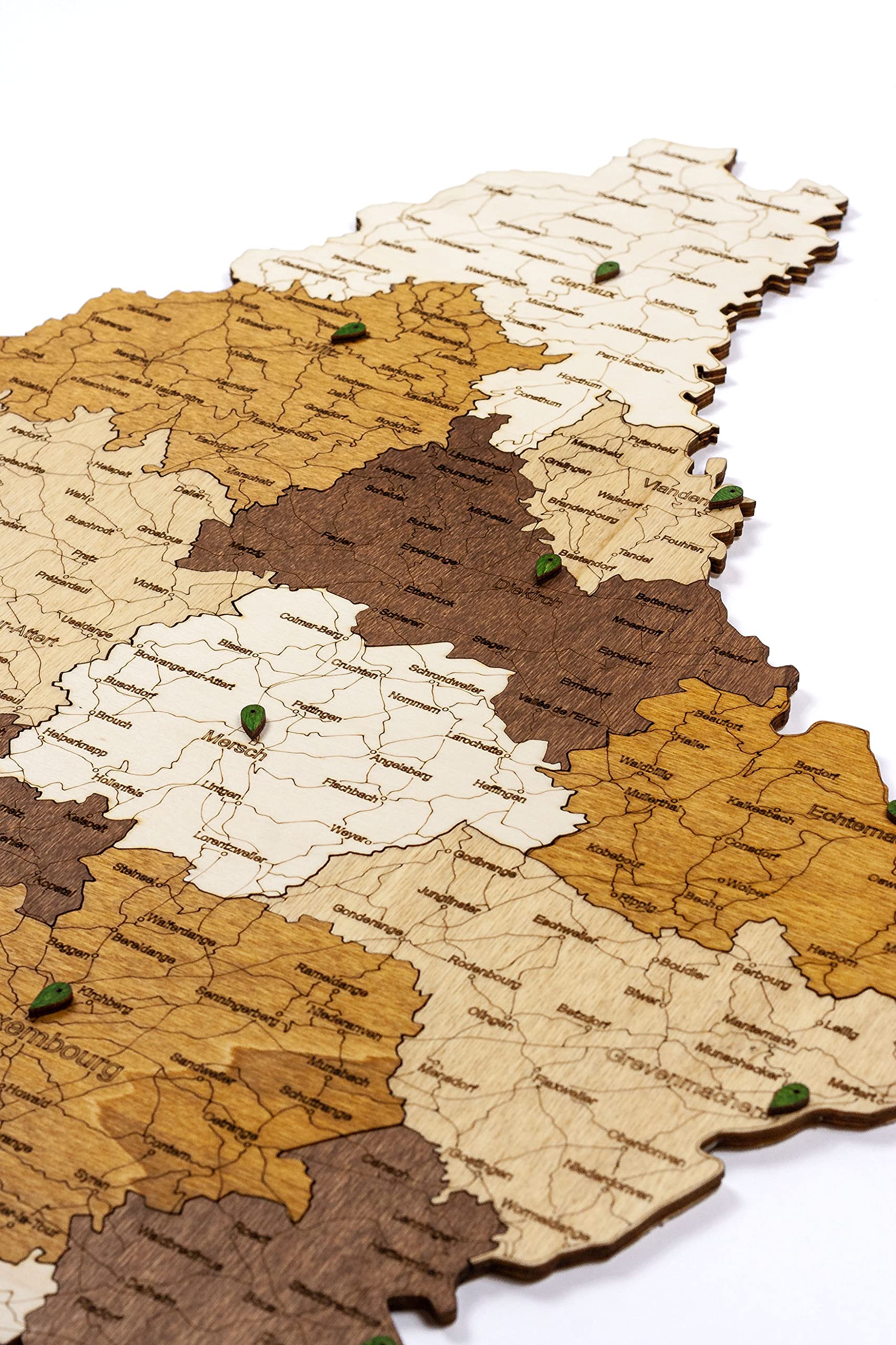 68travel Mapa de madera de Luxemburgo (49 x 70 cm), arte de pared grande multicapa con manchas naturales, para sala de estar, estudio, oficina