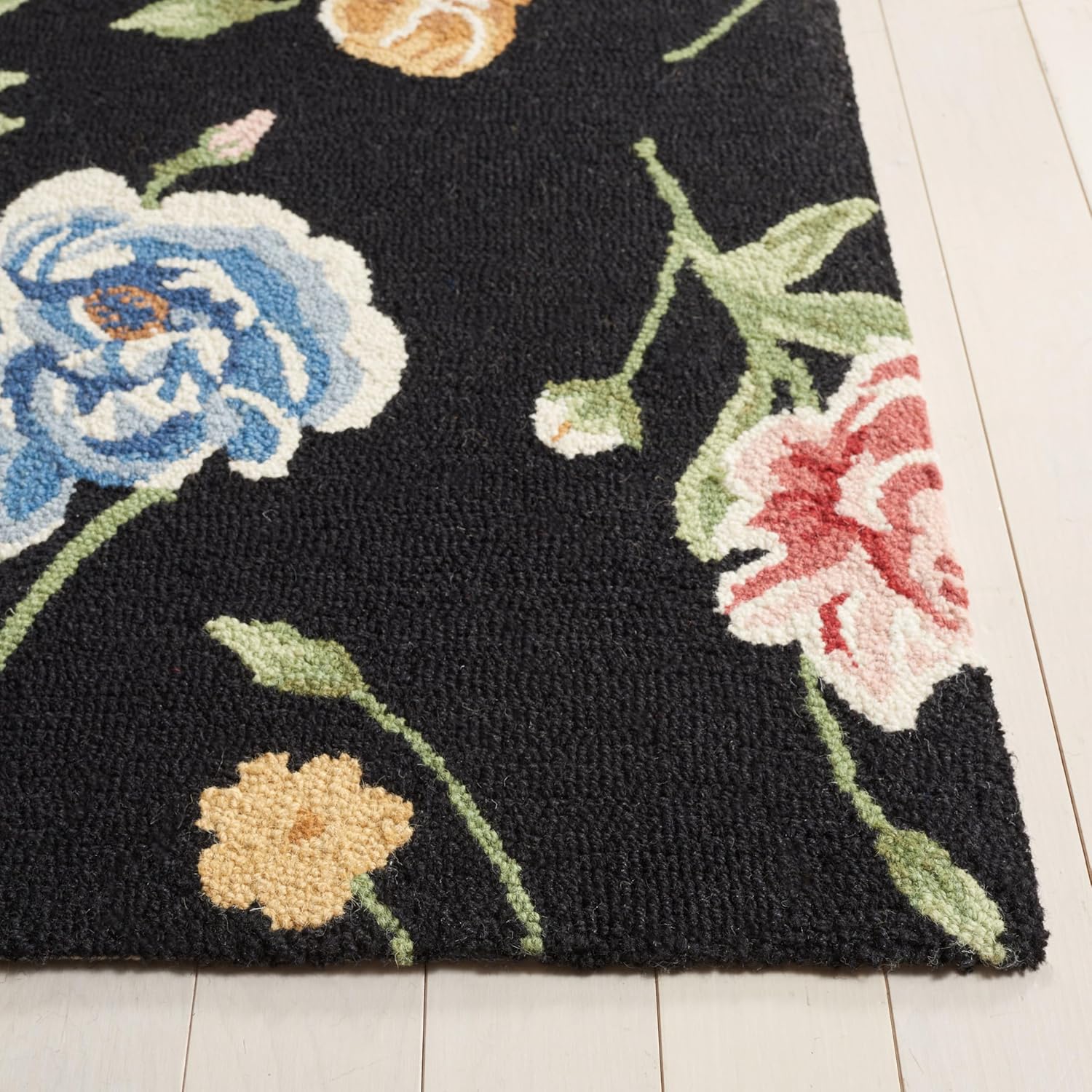 SAFAVIEH Chelsea Collection Runner Rug - 2'3" x 8', Black & Red, Floral French Country Design, Handmade Wool, Ideal for the Living Room, Bedroom, Dining Room (HK220Z-28)
