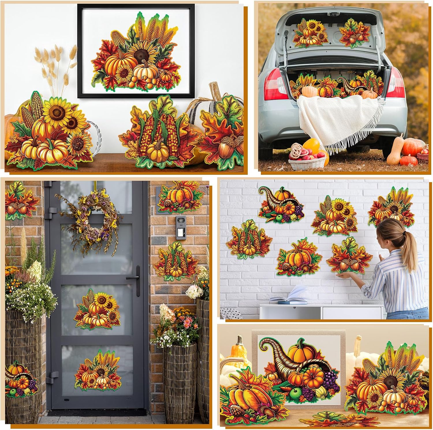 Marspark 12 Pcs Retro Fall Harvest Cutouts Assorted Size Thanksgiving Decor