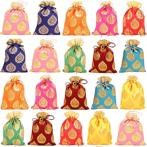 Miniatura 41 de Touchstone Preciosas bolsas de envoltura de regalos reutilizables, ecológicas, grandes con cordón, estampado de hojas de ficus para cumpleaños