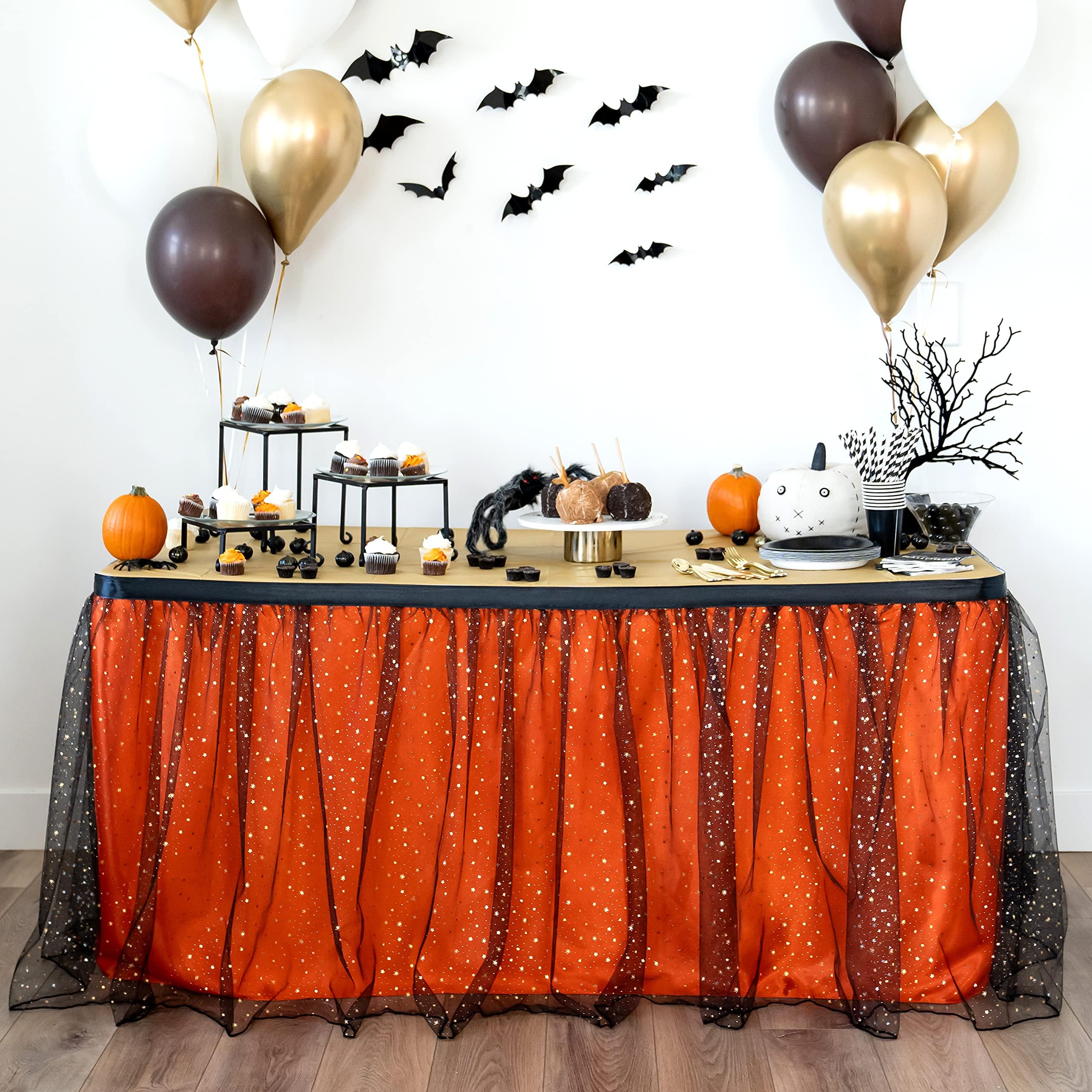 Bluekate Orange Tulle Table Skirt, Tutu Table Skirt. Party Table Decoration Table Skirts for Rectangle Tables 9ft. Halloween Decorations Indoor, Holiday Table Decor, Halloween Wedding Decorations