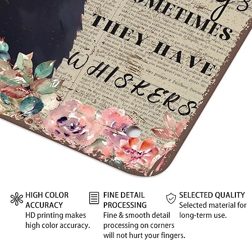 Miniatura 4 de AMOGHASIDDHI Cartel de metal con diseño de gato negro con texto en inglés "Angels Don't Always Have Wings", póster de metal vintage de 8 x 12