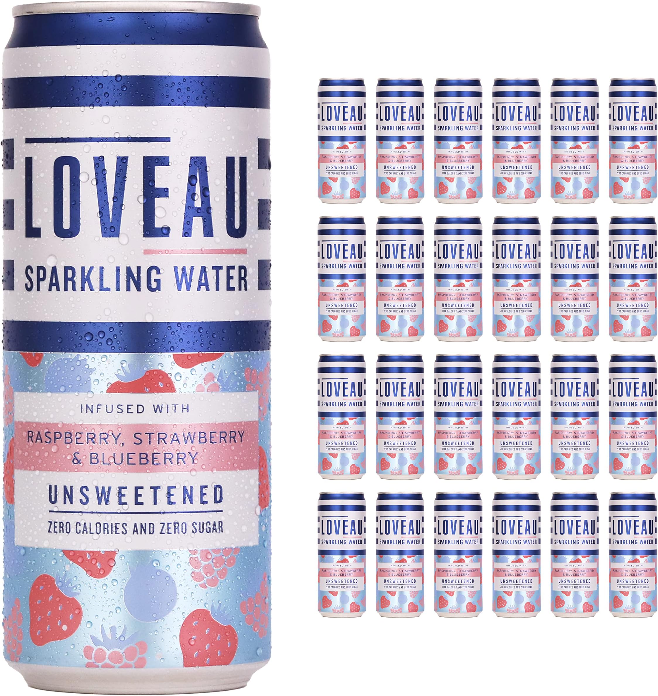 LOVEAUSparkling Water - Raspberry, Strawberry and Blueberry, 330 ml (Pack of 24)