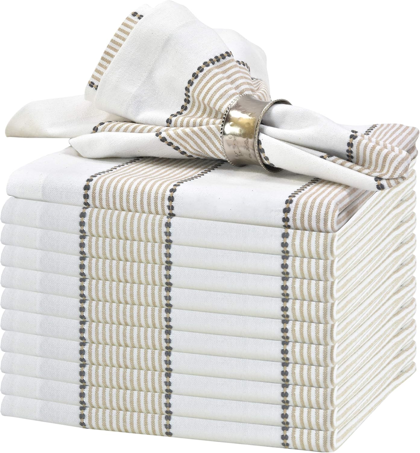 Product Deal GLAMBURG Cloth Napkin 12-Pack 100% Ring Spun Cotton Dinner Napkin 18x18 with Mitered Corners and a Generous Hem, Cocktail Napkins, Wedding Dinner Napkins, Machine Washable - Beige