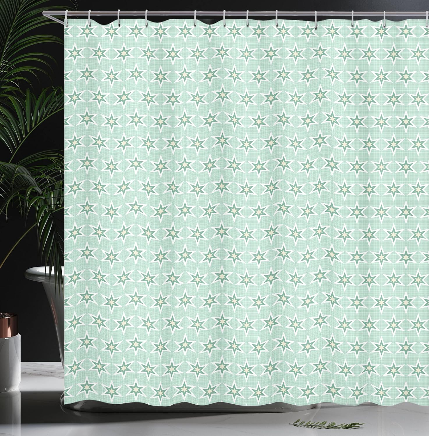 Ambesonne Green Shower Curtain, Stars Vintage Pattern Retro Colors Seventies Style, Cloth Fabric Bathroom Decor Set with Hooks, 69" W x 70" L, Yellow Green