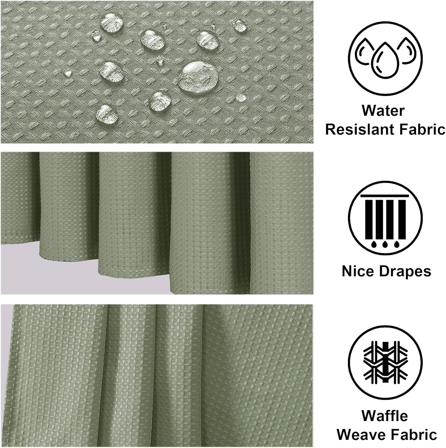 OWENIE Sage Green Shower Curtain 96 Inch Extra Long, Waffle Weave Textured Fabric Bathroom Curtains, Water Repellent Thick Soft Hotel Spa Luxury Elegant Bath Curtain, Machine Washable, 72x96 Inch