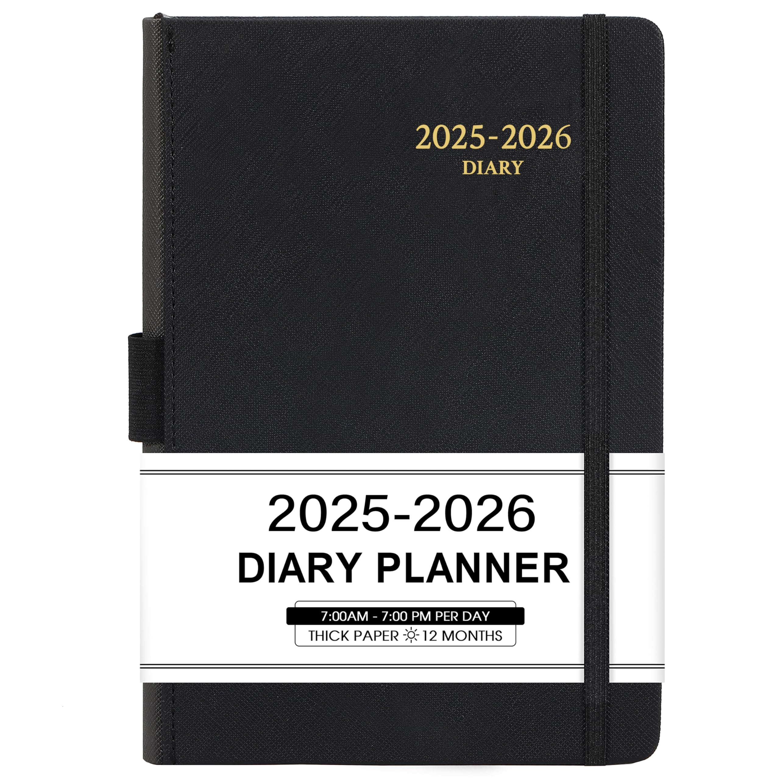 Diary 2026 - Diary 2026 Page a Day with Monthly Tabs, A5 Daily planner, From January 2026 to December 2026, Faux Leather Cover, Black