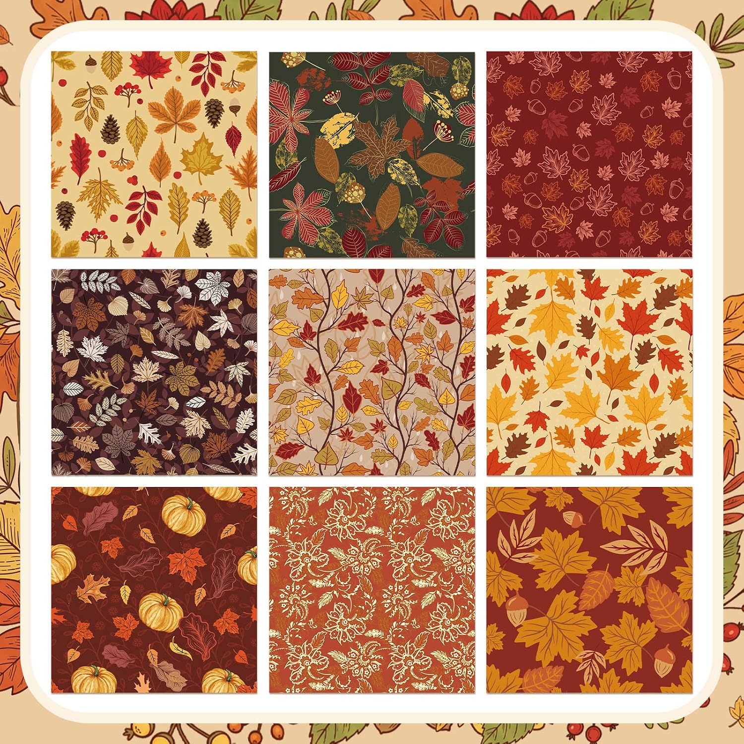 Tatuo 10 Pcs Fall Cotton Fabrics 19.7" Pumpkin Maple Thanksgiving