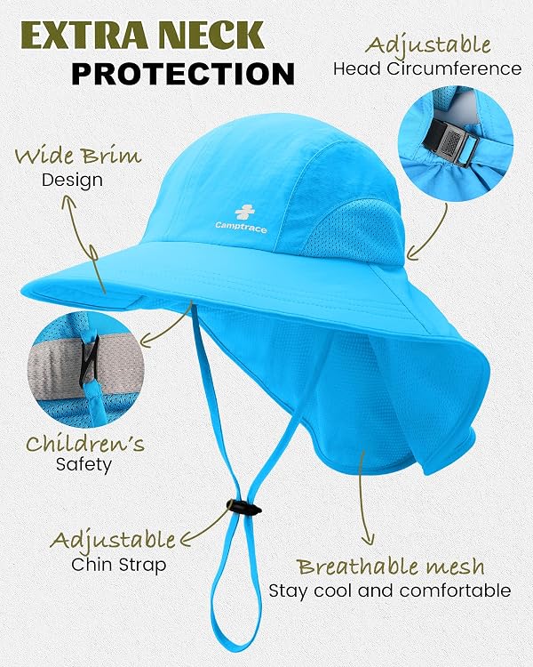 Camptrace Toddler Kids Sun Hat UPF 50+ with Neck Flap Ponytail Hole by Camptrace - Used condition - Image 4