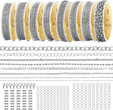 PP OPOUNT Silver Necklace Chains for Jewelry Making, 62.3 Feet 8 Rolls