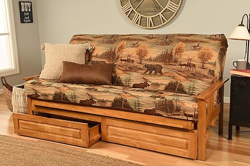 Miniatura 30 de Kodiak Furniture Monterey Marco de Futón con Acabado Butternut, Full, Solo marco de nuez,Oregon Trail Java,Sillín Oregon Trail,(Suede