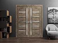 Vista 13 de SARTODOORS Puertas dobles francesas sólidas Quadro 4088 negro mate con vidrio esmerilado Marcos de panel sólido de madera Puertas resistentes