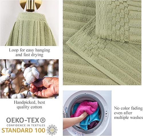 Miniatura 6 de SUPERIOR Juego de 6 toallas de algodón lisas y acanaladas, toallas faciales de 13 x 13 pulgadas, toallas de mano de 16 x 28 pulgadas, toallas de
