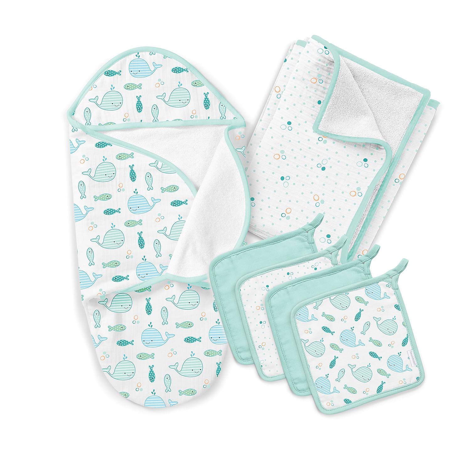 SwaddleMe Baby Bath 5 Piece Gift Set, Striped Whales, One