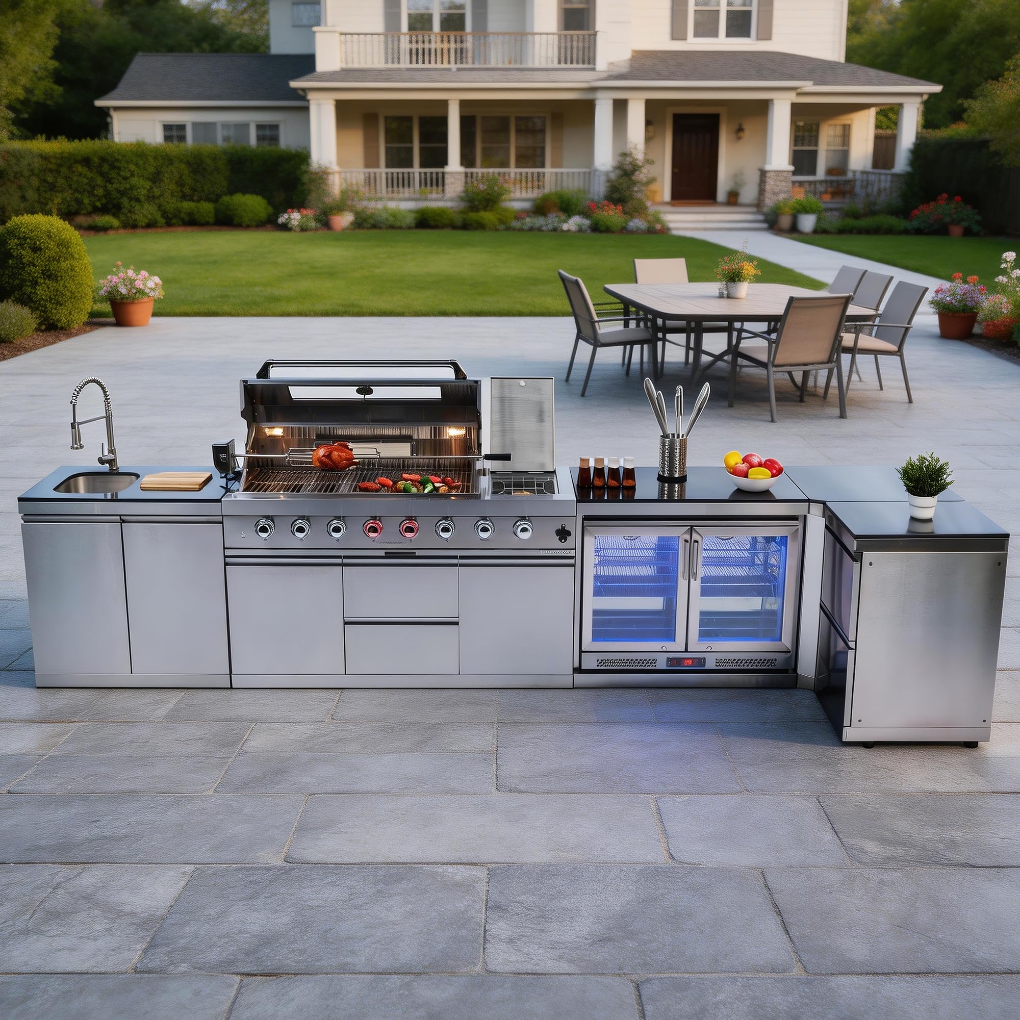 Dvasovio 157-Inch L-Shaped Outdoor Island Grill
