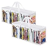 Stock Your Home DVD Storage Bags (Set of 2) Media Organizer Bag for DVDs, CDs, Blu Ray Disc, Movie Cases, VHS Box, Video Game Disks, Clear Plastic Holders with Carrying Handles and Zipper - White