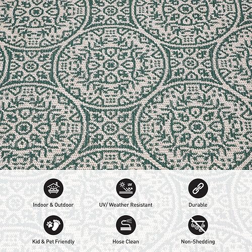 Miniatura 10 de Rugshop Capri - Alfombras de transición con textura de círculos florales de tejido plano, fácil limpieza, para exteriores, terraza, patio, patio