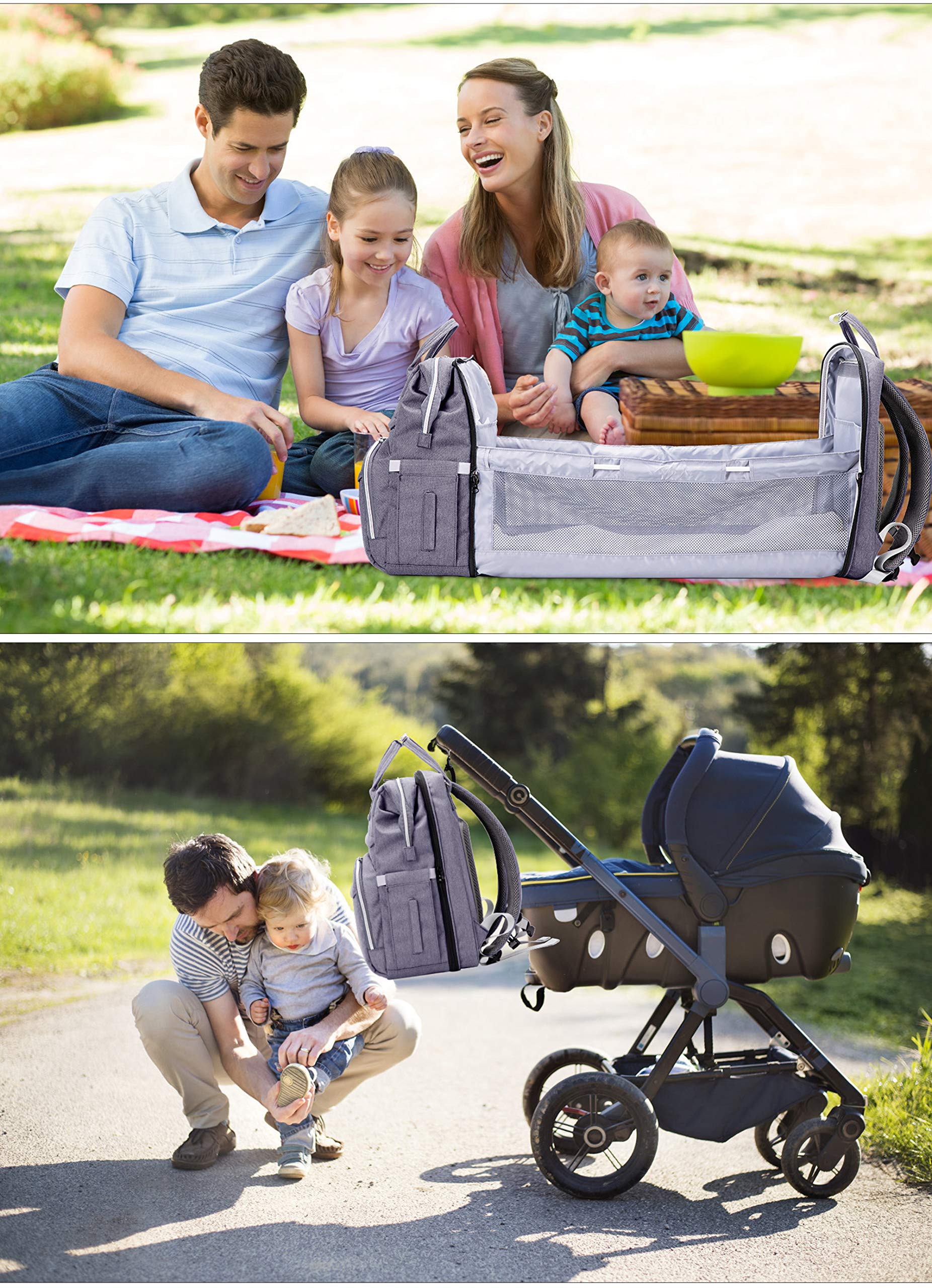SNDMOR Mochila Cambiador, 30L Mochila Maternal Mochila Cuna Portatil Bebe con Cambiador Bebe Portatil y Correa Para Cochecito, Adecuado Para Mamá y Papá