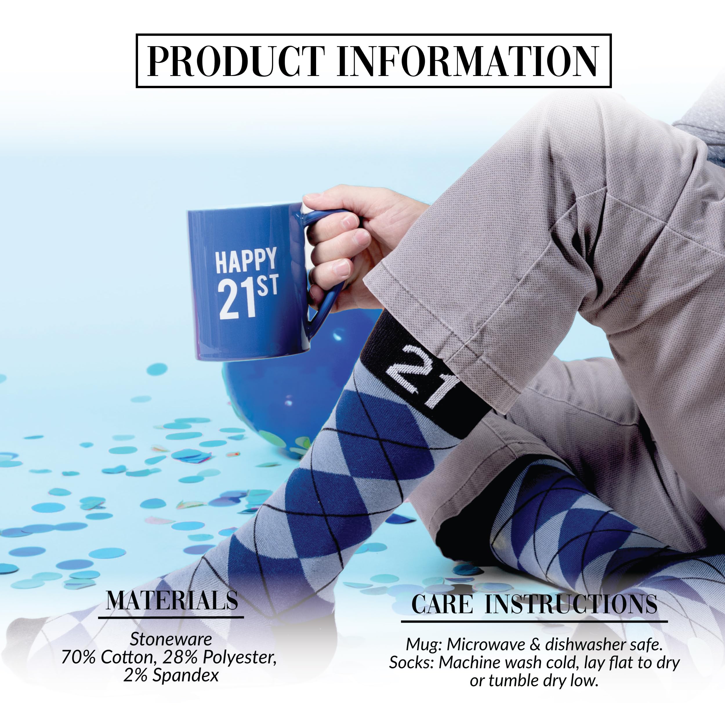 Pavilion Kaffeebecher, Teetasse "Happy 30th", 530 ml, Argyle-Muster, grüne Crew-Socken, Damen US 9–13 & Herren, US 8–12, Geburtstag, Party, Feier, Dekoration, Gedenkgeschenk für Ihn