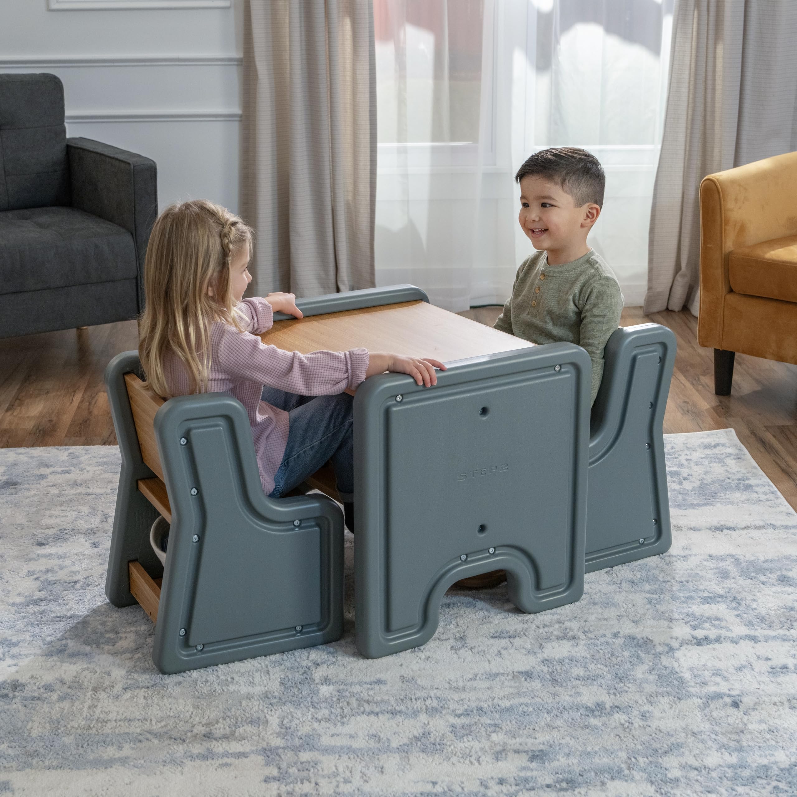 Step2 Harmony Kids Table & Chair Set, Playroom Activity Table for Arts & Crafts, Made of Durable Plastic, for Toddlers 2+ Years Old, Sage Gray