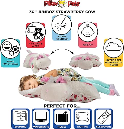 Miniatura 4 de Pillow Pets Juguete de peluche de vaca Jumboz dulce perfumada de fresa de 30 pulgadas
