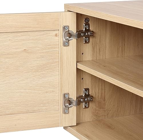 Miniatura 7 de Finnhomy Soporte de TV bohemio de 59 pulgadas para TV de hasta 70 pulgadas, consola de TV con 2 puertas decoradas de ratán hechas a mano, mesa de TV