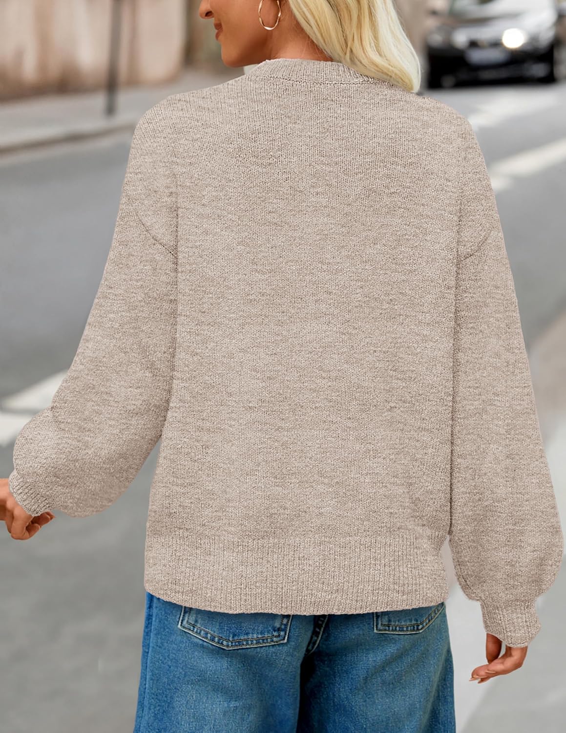 MEROKEETY Women's Winter Floral Sweater Crew Neck Lantern Sleeve 2025 Fall Trendy Warm Chunky Oversized Pullover Tops - Image 4