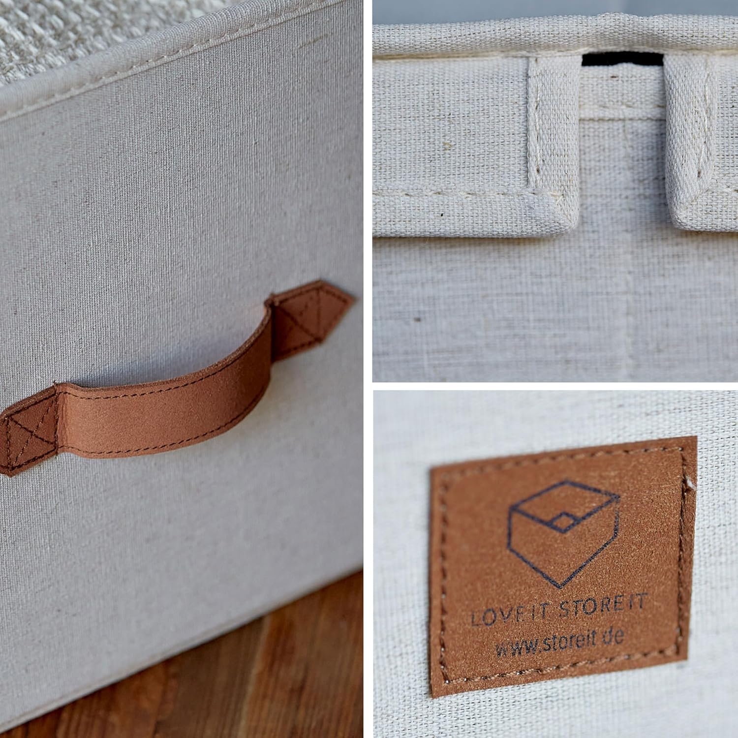 LOVE IT STORE IT pudełko do przechowywania premium z pokrywką z materiału z mieszanki lnu i bawełny wzmocnione drewnem duże i stabilne beżowe 50 x 33 x 24 cm Organizer na ubrania z lnu wzmocniony drewnem bardzo duży i stabilny 33 x 50 x 24 cm
