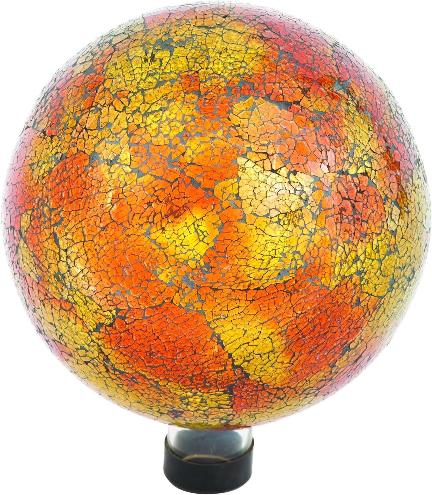 GD137166 Glass Gazing Ball, 10", Orange Mosaic Crackle