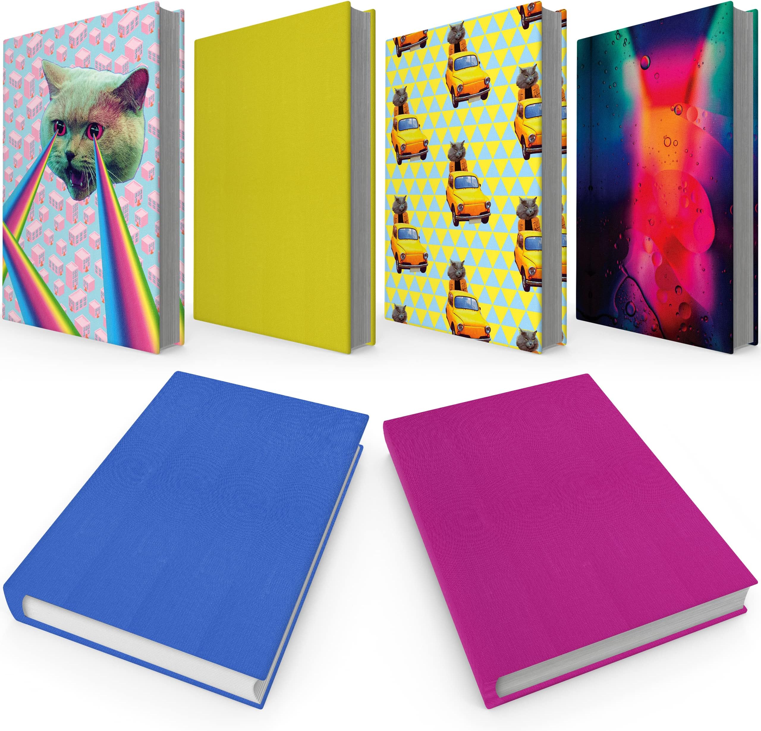 7-Pack Stretchable Book Covers - Fabric Sleeves For Textbooks Up To 10"x12.5", Washable, With Labels