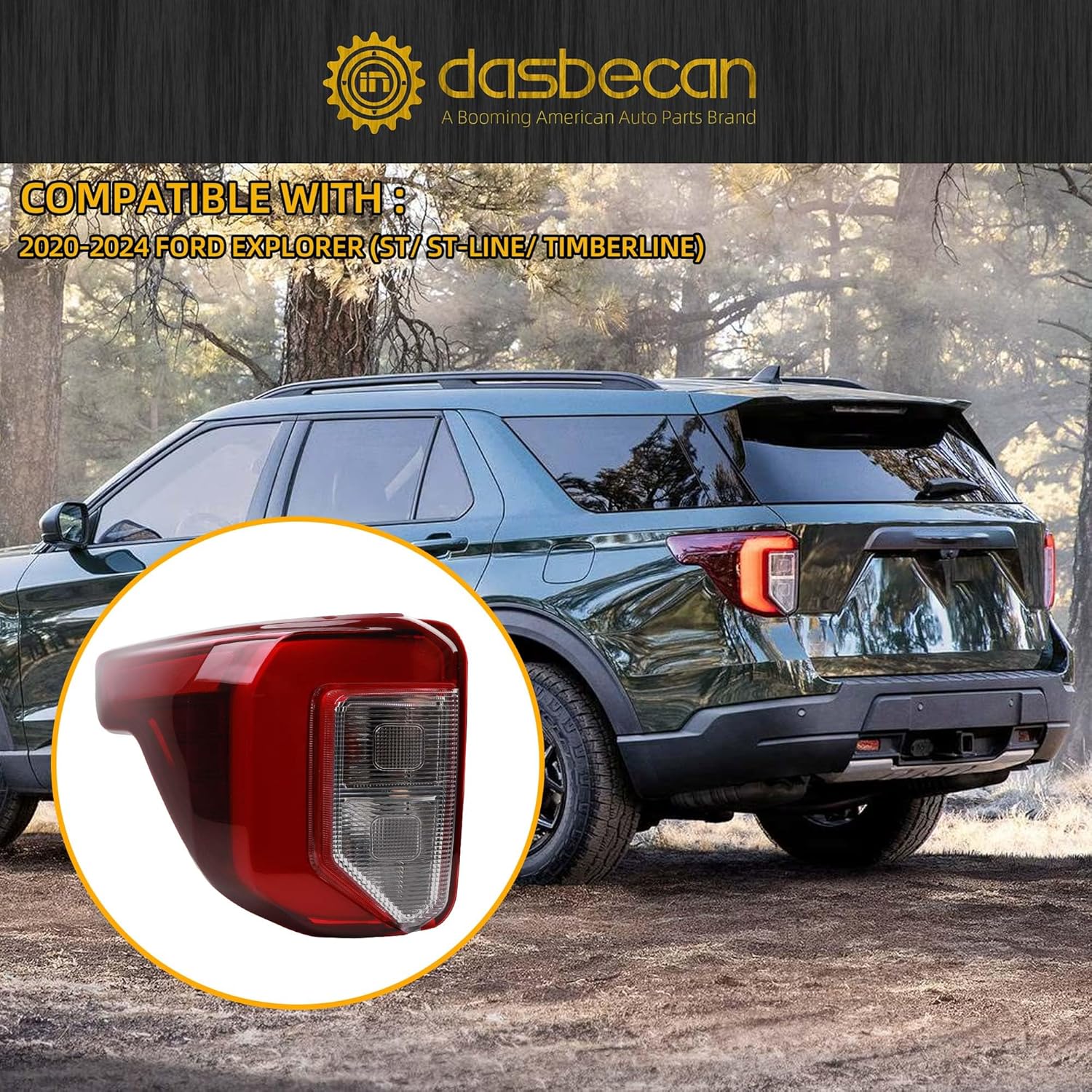 Dasbecan Tail Light Assembly Compatible with 2020-2024 Ford Explorer ST ST-Line Timberline LED Rear Lamp Taillight Left Driver Side Replace# LB5Z-13405-G FO2800276