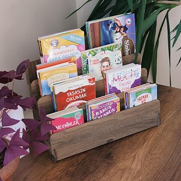 Mingitav Mini Lucky Montessori Children's Library Wooden Children's Room Bookcase with 4 Shelves Desktop Mini Bookcase (Walnut)
