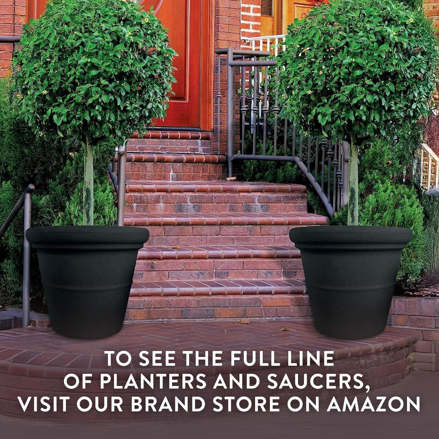 The HC Companies Terrazzo Large Round Plastic Plant Pot w/Rolled Rim - Lightweight & UV Resistant Gardening Pot for Herbs & More - Outdoor & Indoor Plant Pots w/Drainage (24”, Granite, Pack of 2)