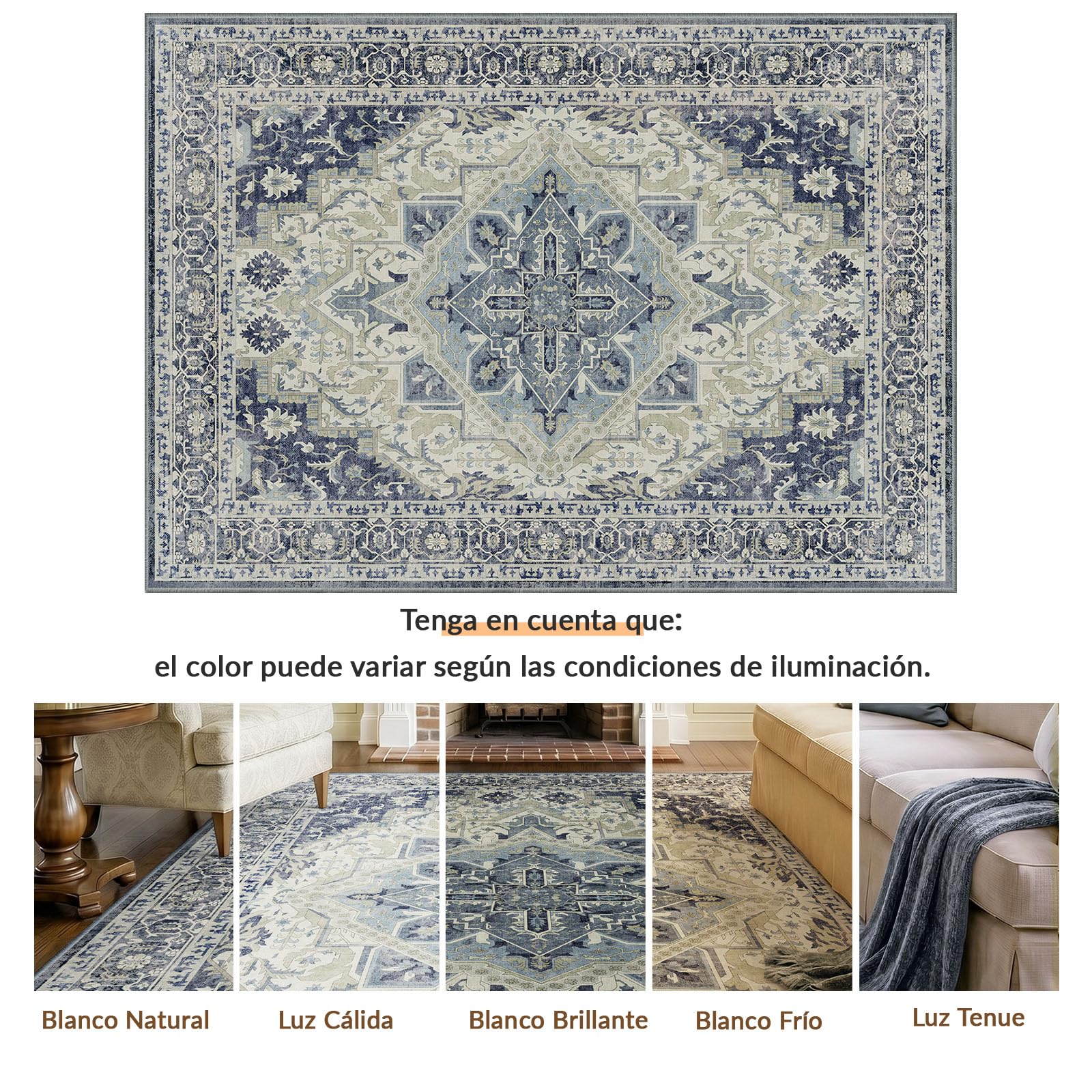 INOVADAY Alfombra Salon Lavable en Máquina 160x230 cm Azul Marino